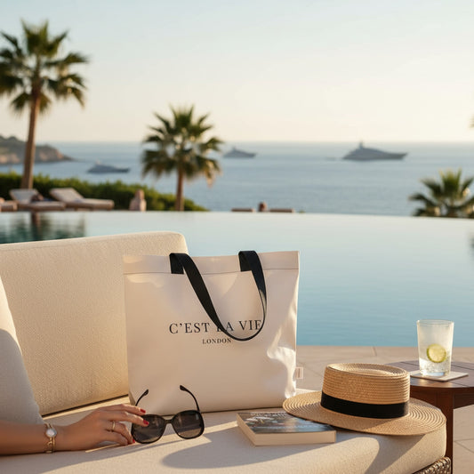 Elegant C'EST LA VIE Cream Tote Bag - Sustainable Fashion Accessory