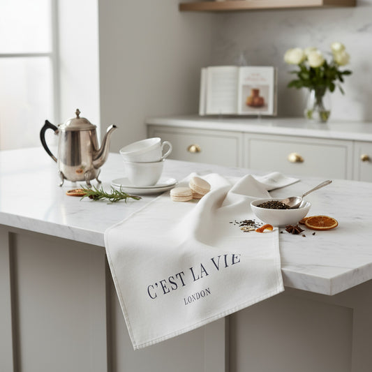 Chic C'EST LA VIE Cream Tea Towel - Stylish Home Accessory