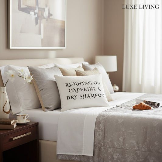 Caffeine & Dry Shampoo Velvet Cushion - Stylish Throw Pillow for Relaxation