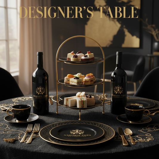 Namaste Then Chardonnay Set of Two Elegant Black Bone China Plates - Gift Ready