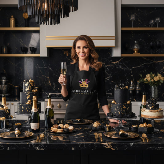 Chic Black Apron: No Drama Just Champagne Design