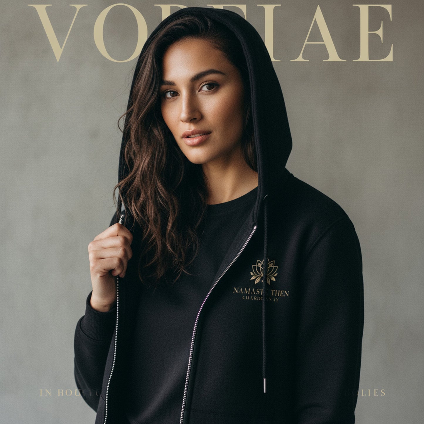 Namaste Then Chardonnay Luxe Black Zip Up Hoodie | Cozy & Stylish