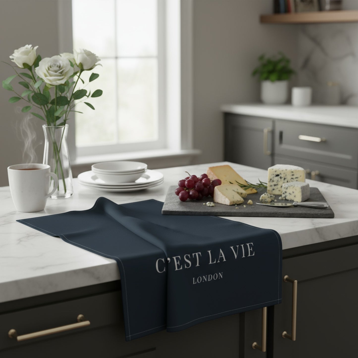 C'EST LA VIE Navy Tea Towel - French Quote Kitchen Decor