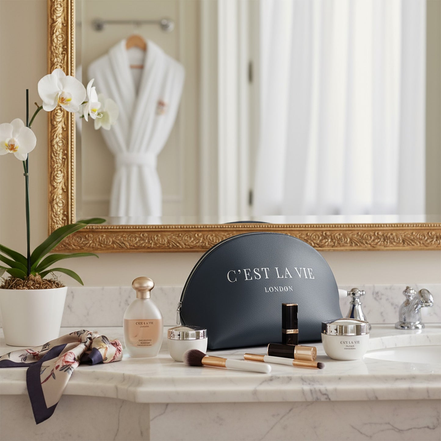 Navy Make Up Bag - C'EST LA VIE Inspirational Cosmetic Case