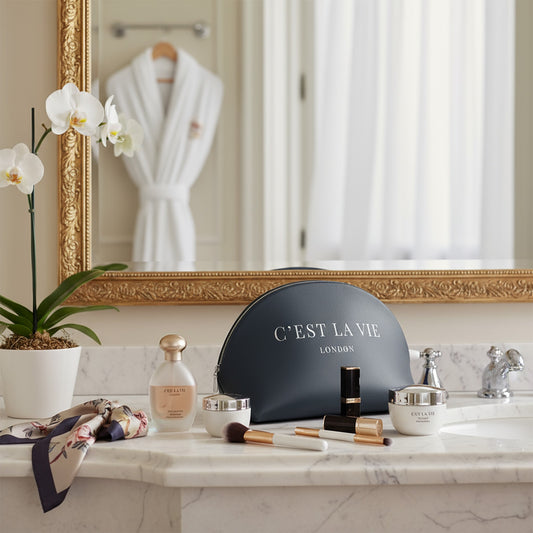 Navy Make Up Bag - C'EST LA VIE Inspirational Cosmetic Case