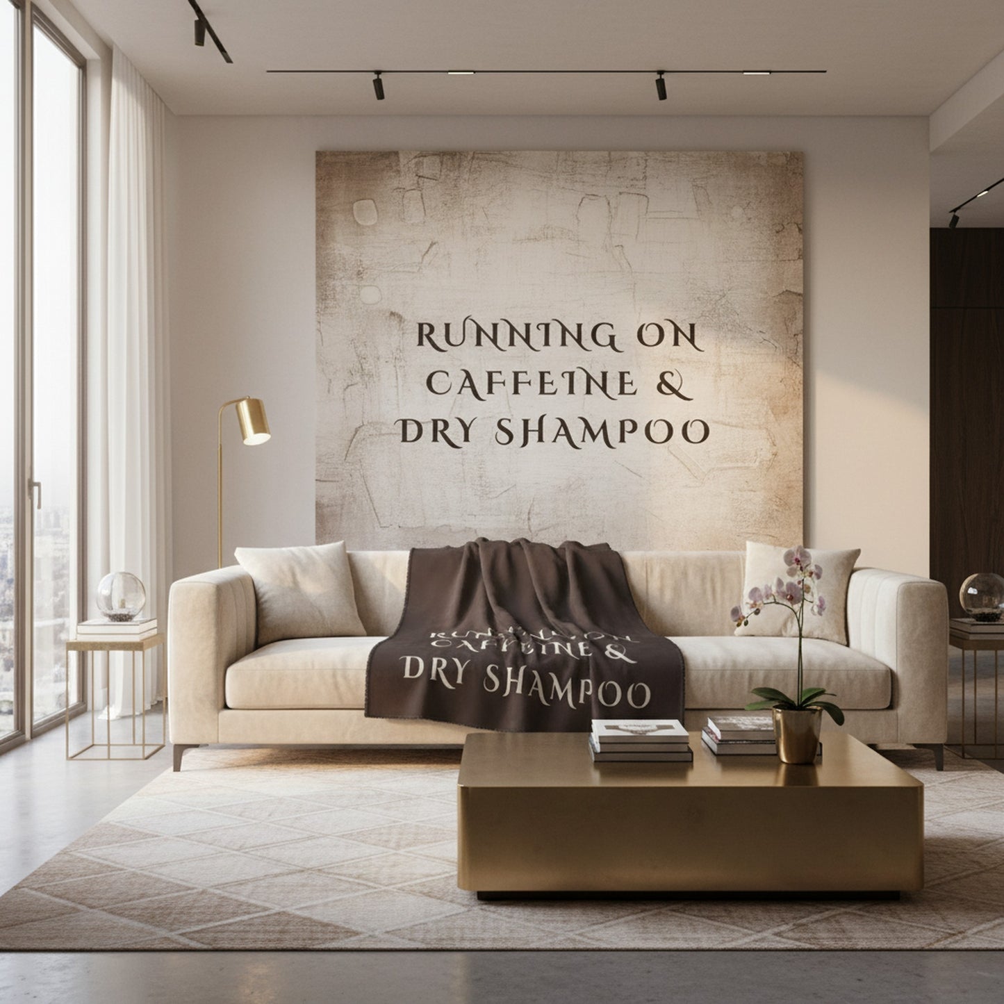 Luxury Velvet Sherpa Throw - Running on Caffeine & Dry Shampoo Cosy Blanket