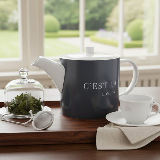 C'EST LA VIE Navy Bone China Tea Pot - Elegant French-Inspired Design