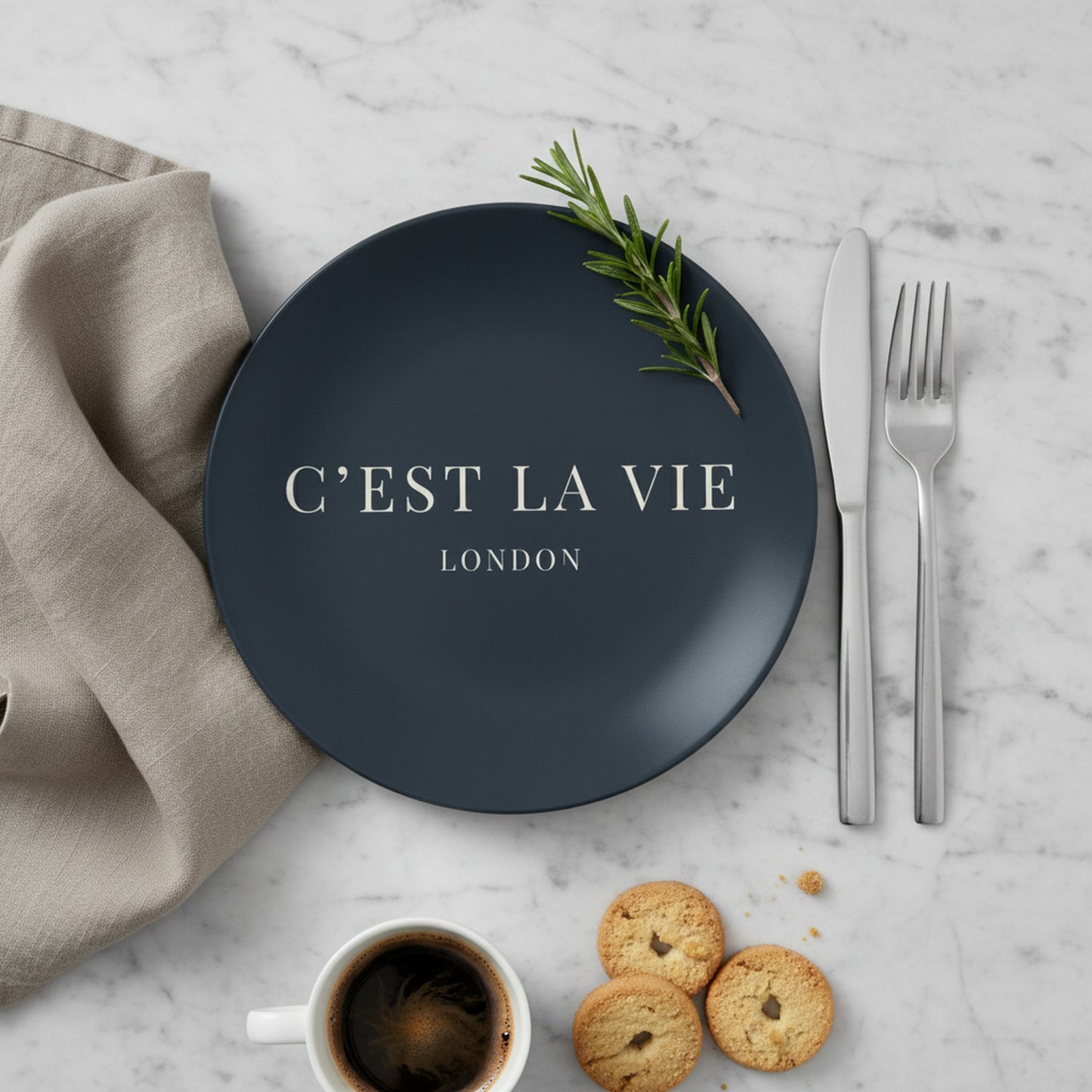 Navy C'EST LA VIE Bone China Plate Set - Perfect for Dinnerware