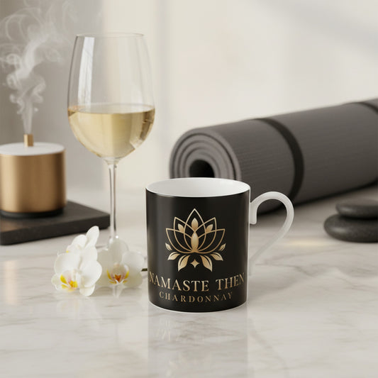 Chardonnay Mug with Namaste Design | Black Ceramic | Perfect for Wine Lovers