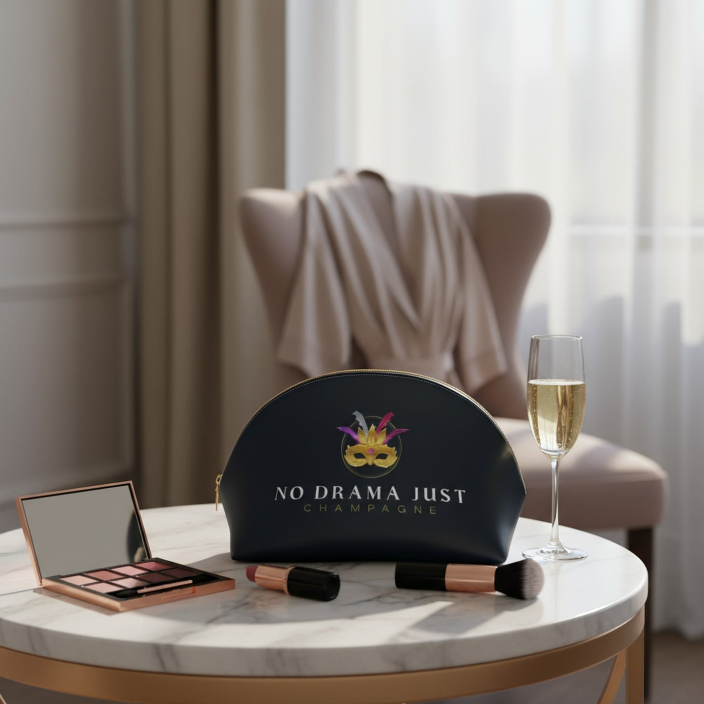No Drama Just Champagne Makeup Bag - Chic Cosmetic Pouch