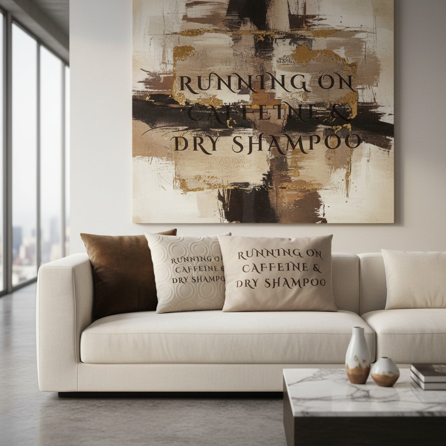 Running on Caffeine & Dry Shampoo Velvet Cushion - Cosy Home Accent