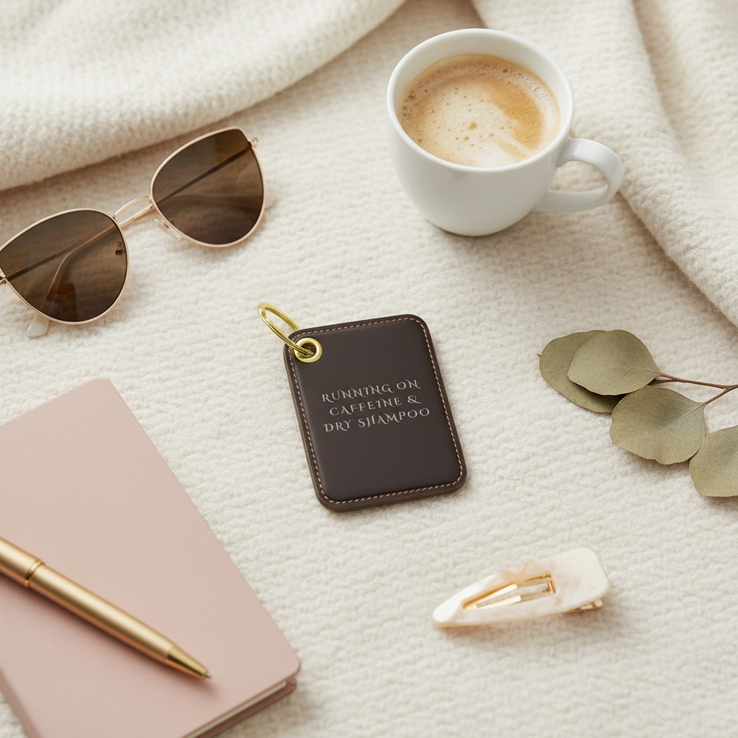 Running on Caffeine & Dry Shampoo Key Ring - Perfect Gift for Coffee Lovers