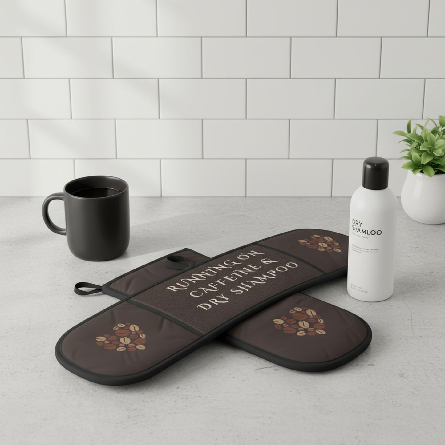 Caffeine & Dry Shampoo Oven Gloves - Unique Kitchen Accessories
