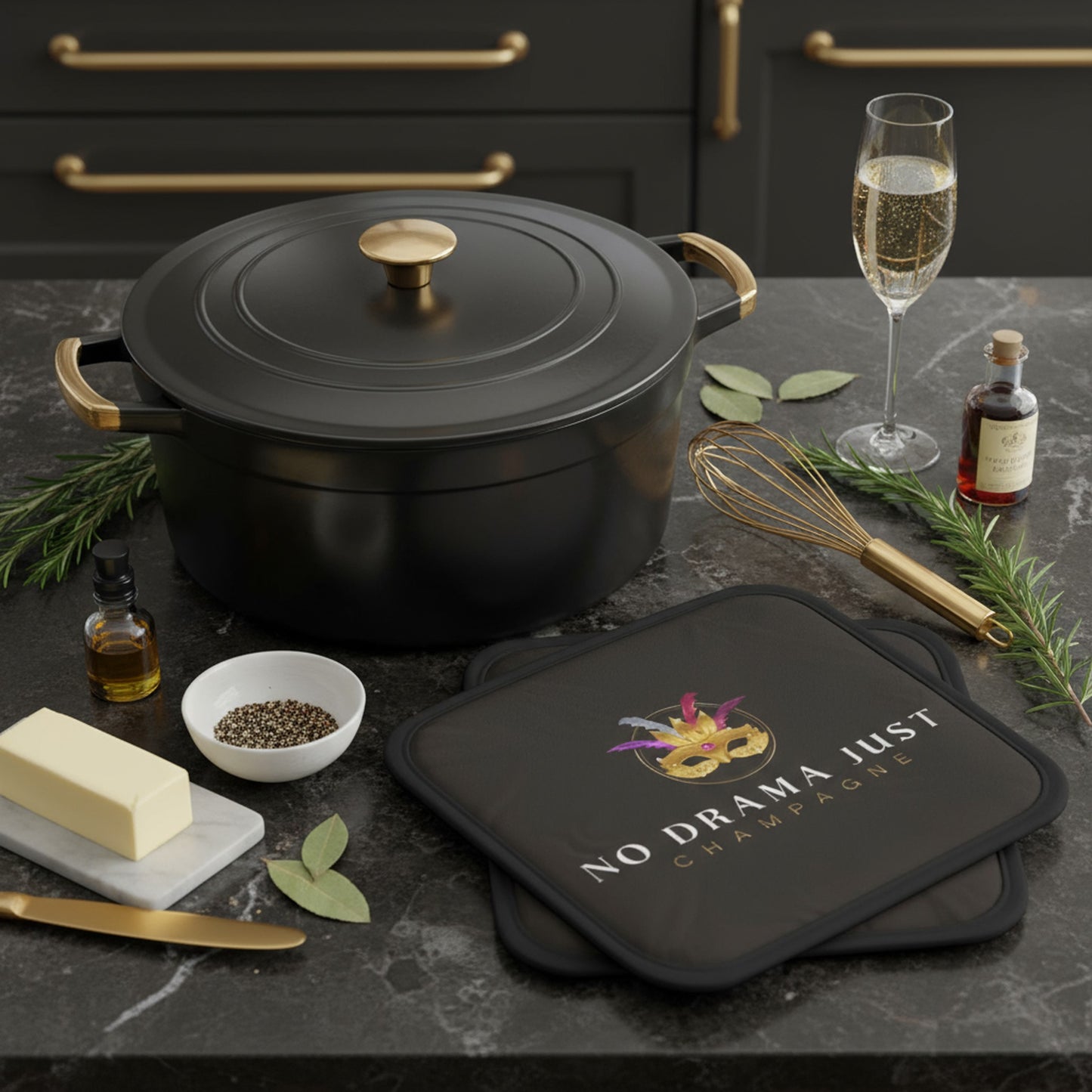 Chic No Drama Just Champagne Pot Grabs - Set of Two for Cooking