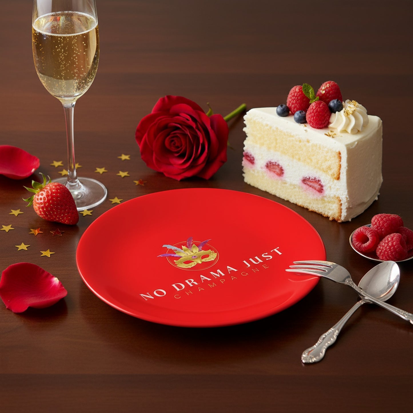 Elegant Set of 2 Bone China Plates - No Drama Just Champagne