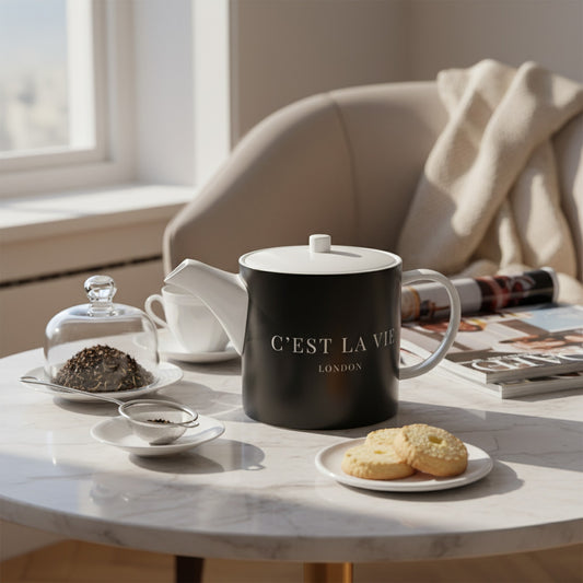 Chic C'EST LA VIE Black Bone China Teapot - Perfect Gift