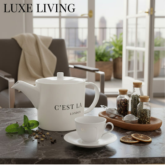 Chic C'EST LA VIE Cream Bone China Tea Pot - Perfect for Tea Parties