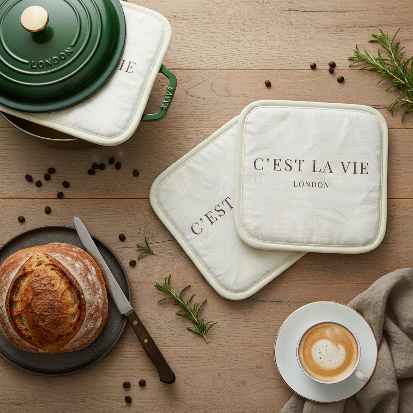 C'EST LA VIE Ivory Pot Grabs - Set of 2 Stylish Kitchen Essentials