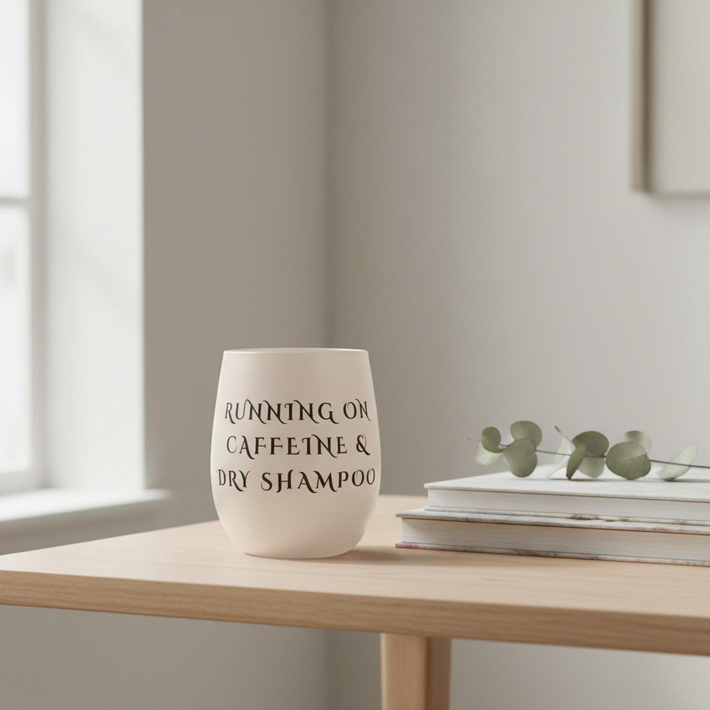 Chic Water Glass: Running on Caffeine & Dry Shampoo Design