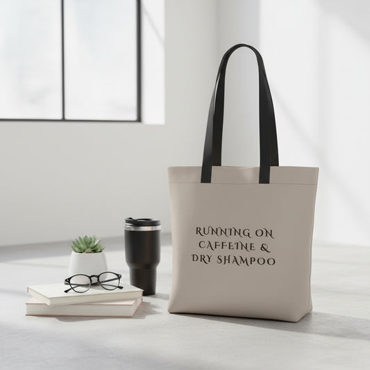 Funny Running on Caffeine & Dry Shampoo Tote Bag | Perfect Gift for Coffee Addicts