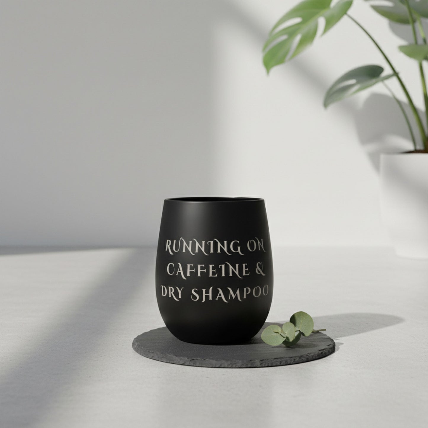 Funny Running on Caffeine & Dry Shampoo Glass - Perfect for Coffee Lovers