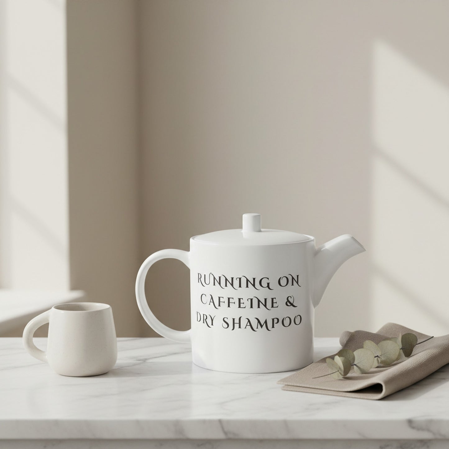 Running On Caffeine & Dry Shampoo - Ivory Bone China Tea Pot