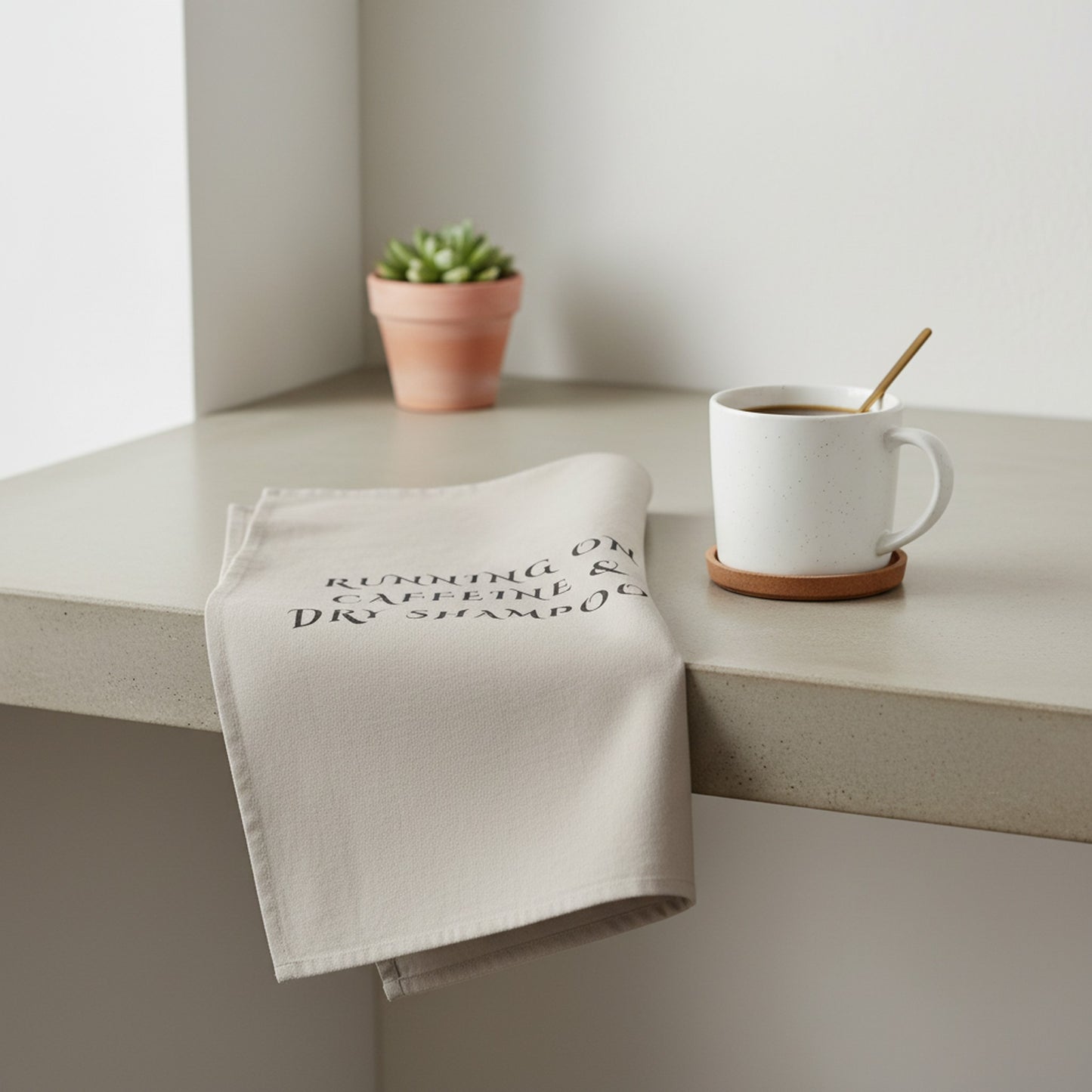 Caffeine & Dry Shampoo Tea Towel - Perfect Gift for Coffee Lovers