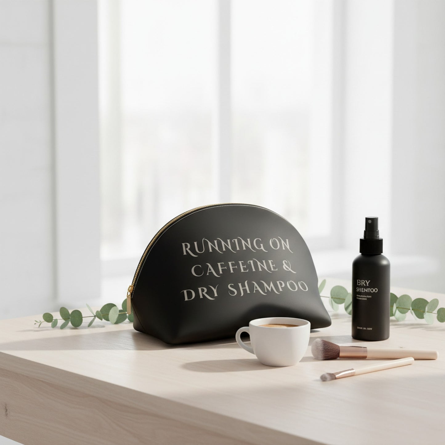 Caffeine & Dry Shampoo Makeup Bag | Stylish Travel Cosmetic Case