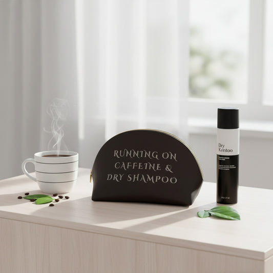 Caffeine & Dry Shampoo Makeup Bag - Stylish Storage for On-the-Go