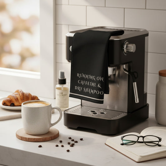 Caffeine & Dry Shampoo Tea Towel - Perfect Gift for Coffee Lovers