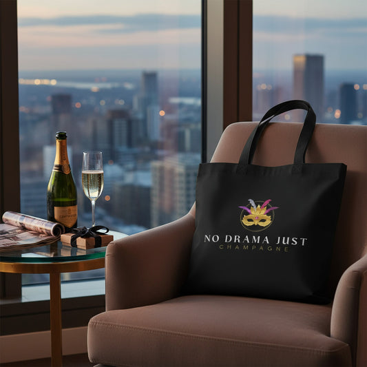 Chic Black Tote Bag: No Drama Just Champagne Design
