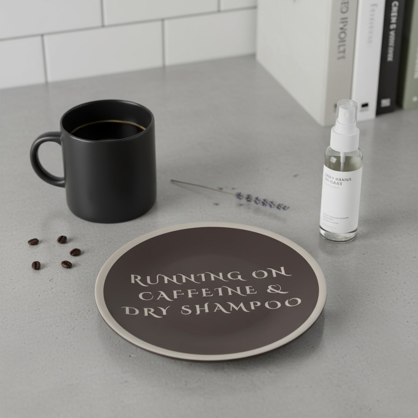 Bone China Plates Set of 2 - Running On Caffeine & Dry Shampoo Design