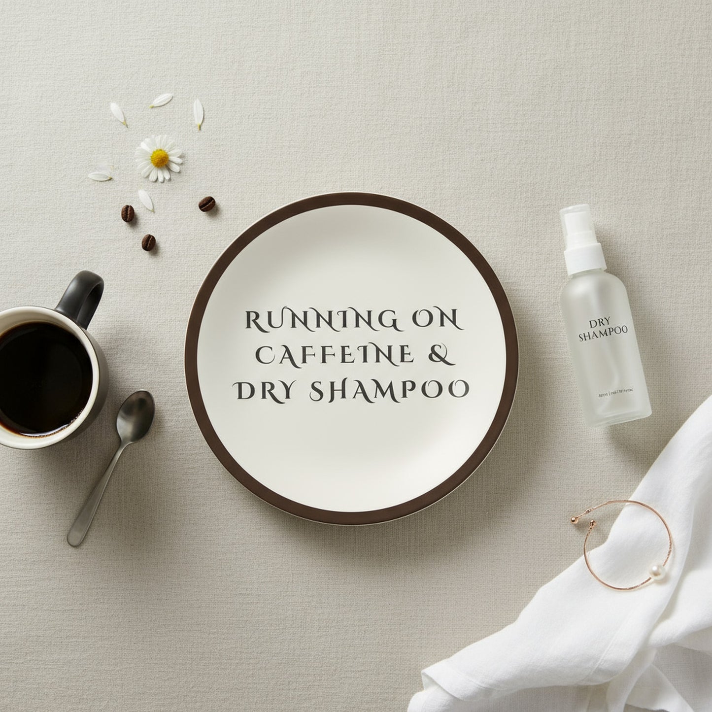 Bone China Plates Set: Running On Caffeine & Dry Shampoo Duo