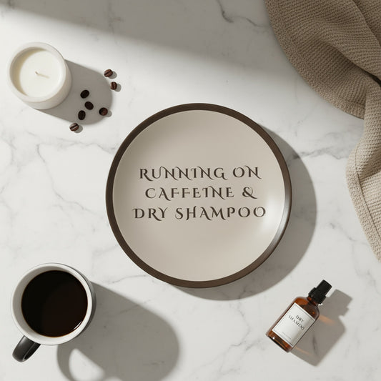 Chic Bone China Plates - Running On Caffeine & Dry Shampoo Duo