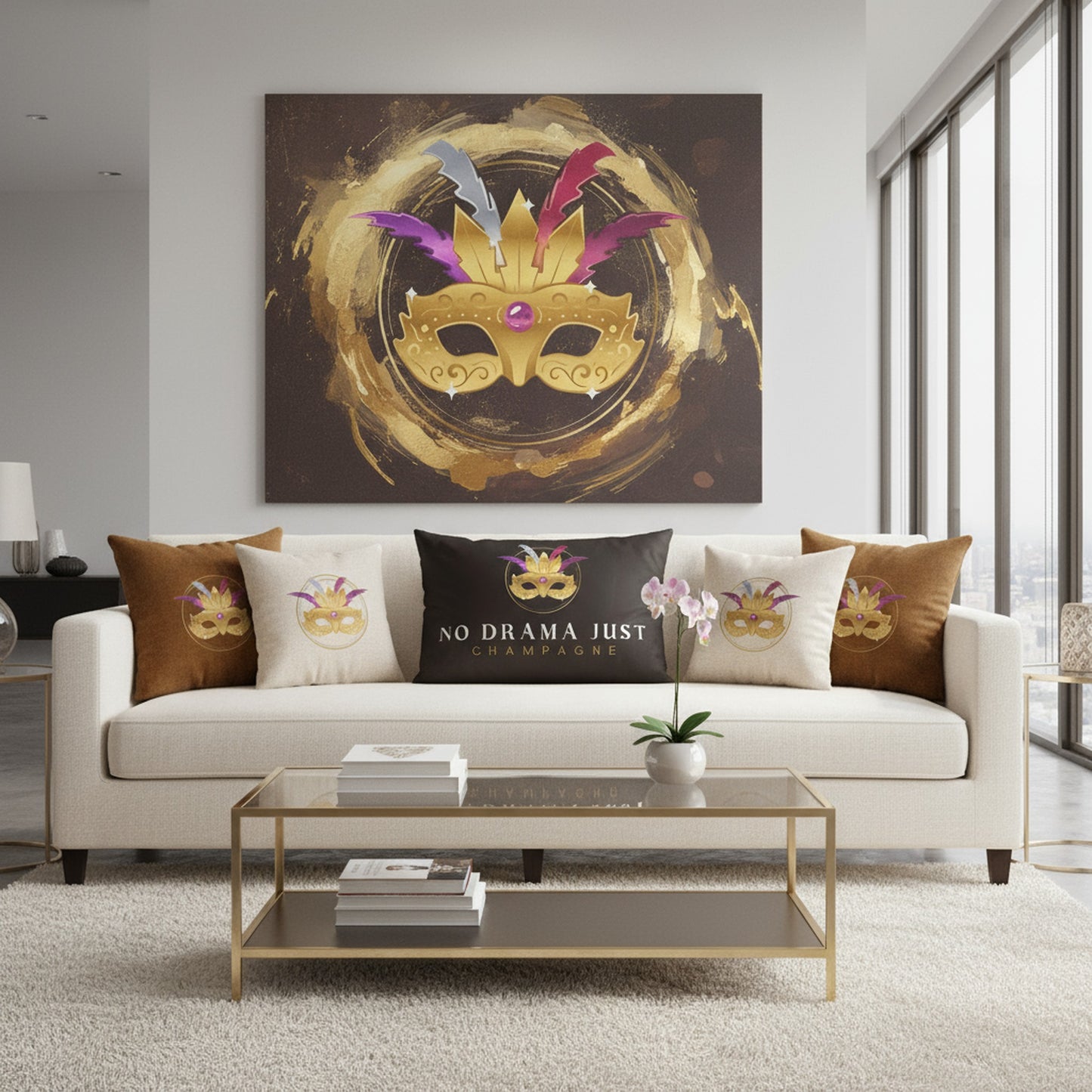 Chic 'No Drama Just Champagne' Velvet Cushion for Home Decor