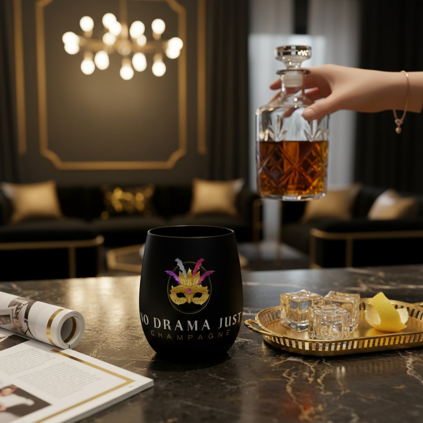 No Drama Just Champagne Crystal Water Glass - Elegant Drinkware