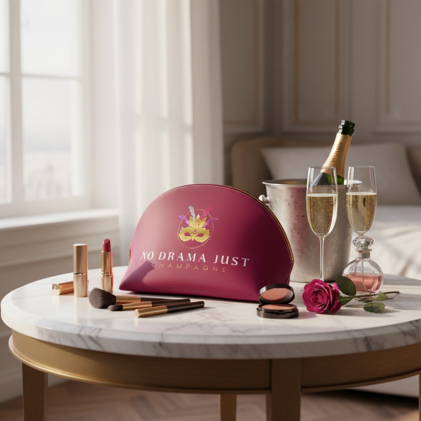 Chic No Drama Just Champagne Makeup Bag | Travel Cosmetic Case