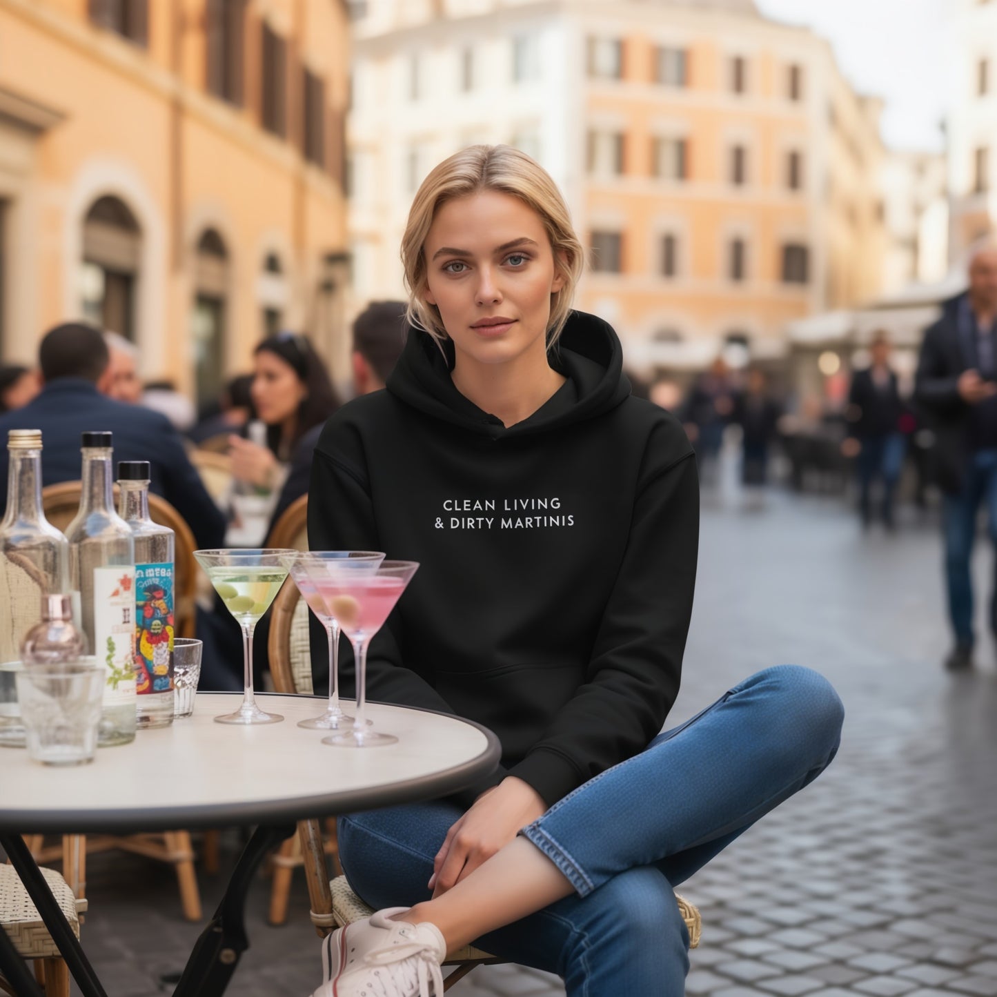 Clean Living & Dirty Martinis Cozy Black Hoodie