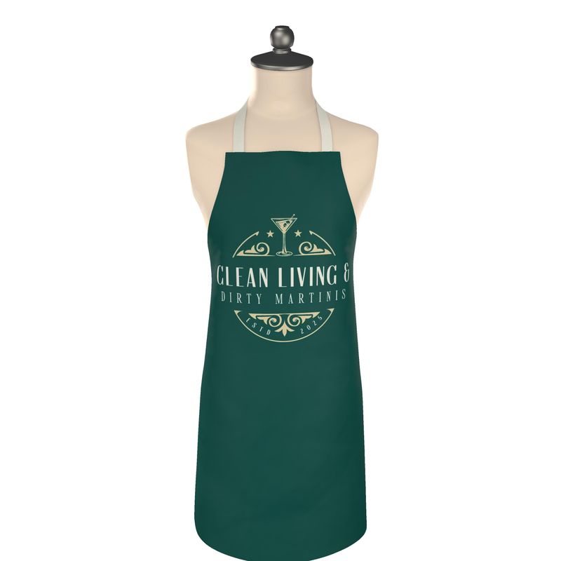 Fun Clean Living & Dirty Martinis Apron - Unique Gift for Foodies and Bartenders