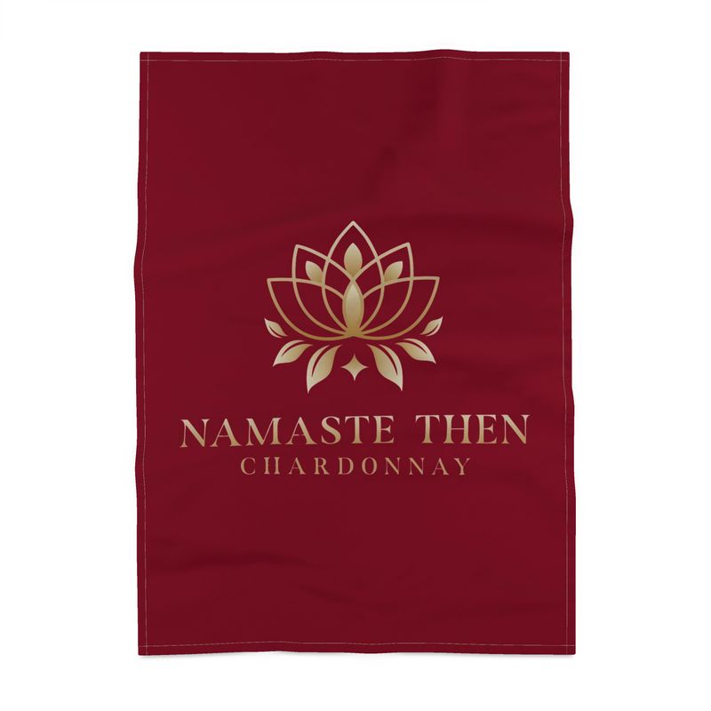 Namaste Then Chardonnay Burgundy Tea Towel - Zen Kitchen Decor