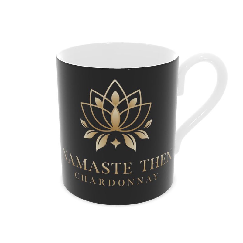 Chardonnay Mug with Namaste Design | Black Ceramic | Perfect for Wine Lovers