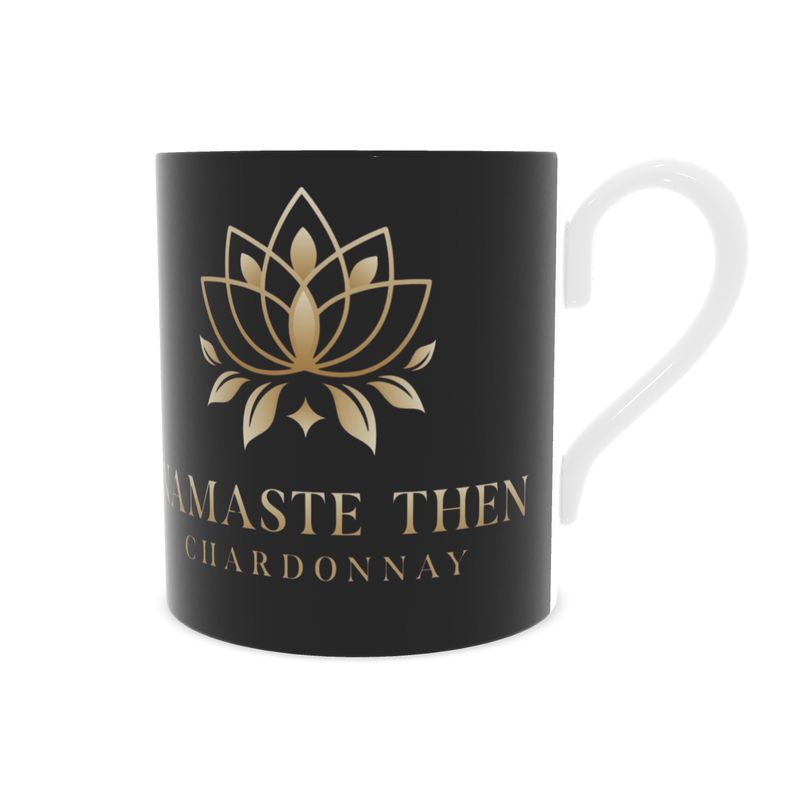 Chardonnay Mug with Namaste Design | Black Ceramic | Perfect for Wine Lovers