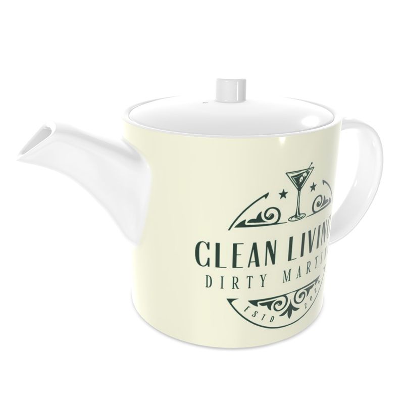 Chic Clean Living & Dirty Martinis Bone China Teapot - Perfect for Entertaining