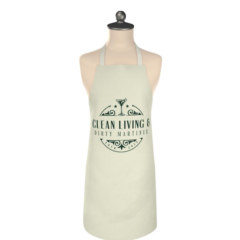 Stylish Clean Living & Dirty Martinis Apron for Home Chefs