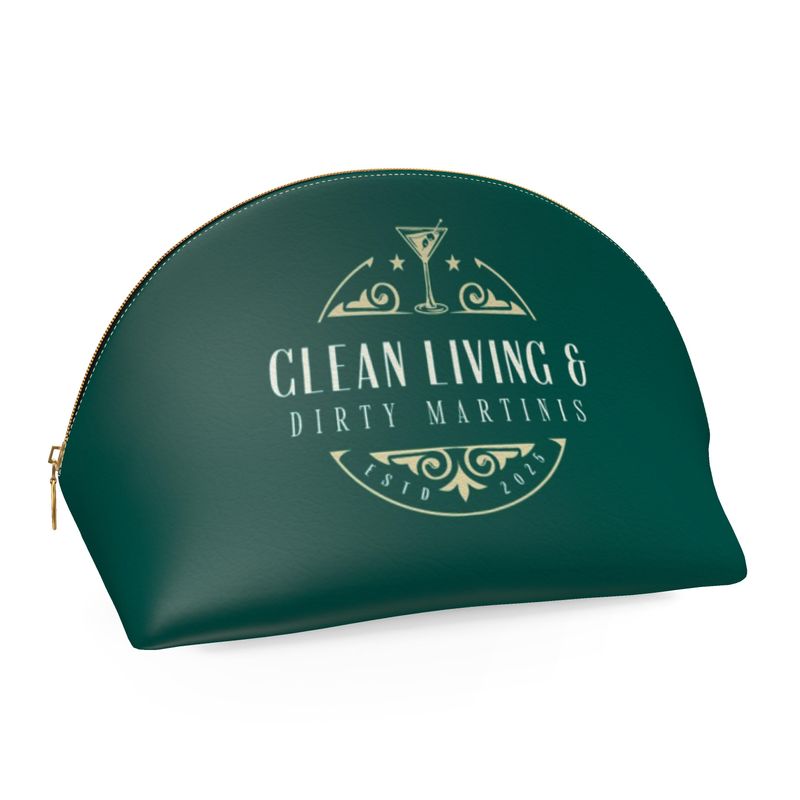 Stylish Green Cosmetic Bag - Clean Living & Dirty Martinis Design