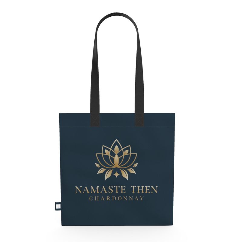 Chic Ink Blue Tote Bag - Namaste Then Chardonnay Design for Yoga & Wine Lovers