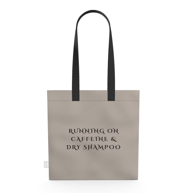 Funny Running on Caffeine & Dry Shampoo Tote Bag | Perfect Gift for Coffee Addicts
