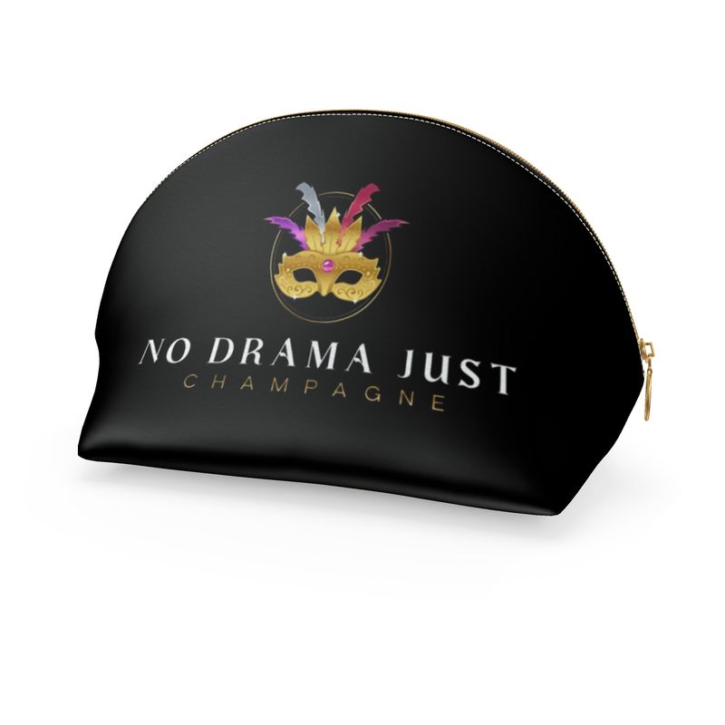 Elegant Black Makeup Bag - No Drama Just Champagne Design