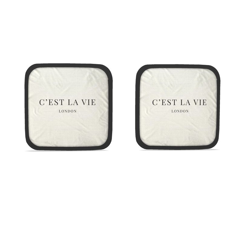 Set of 2 C'EST LA VIE Pot Grabs - Cream & Black Kitchen Essentials
