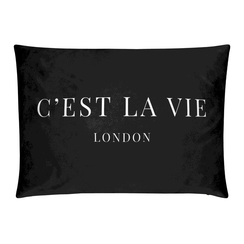 Elegant C'EST LA VIE Black Velvet Pillow for Stylish Interiors